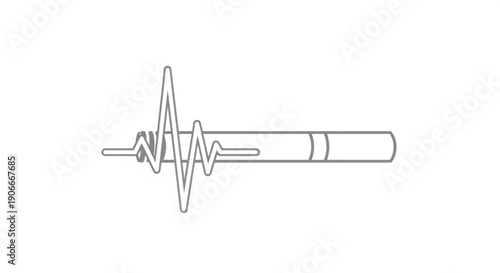 Cigarette with heartbeat line minimalist black line art illustration on white background