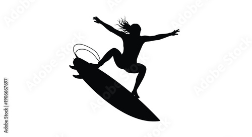 Surfer riding a wave with arms raised a striking silhouette