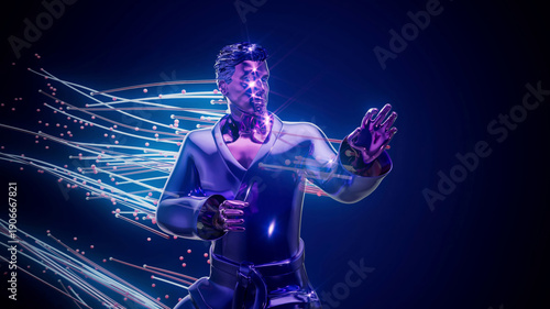 Schilderij op canvas Conceptual 3D illustration of a karateka motion design