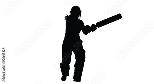 Female cricketer powerfully hitting a six in a dynamic pose silhouette