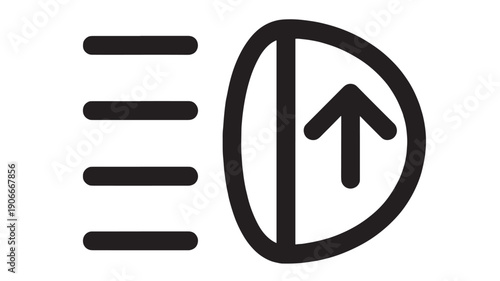 Button upload icon with arrow symbol and horizontal lines featuring simple, design, user interface with ui and web elements for application, navigation projects, clean composition on simple background