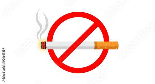No smoking sign with lit cigarette inside red prohibition circle