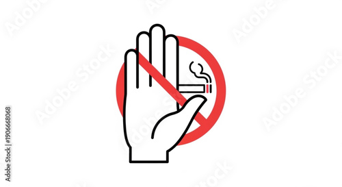 No smoking sign with hand gesturing refusal on white background