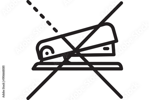 Iron icon with prohibition symbol and steam emission indication on ironing board featuring laundry, household, chores with cleaning and maintenance elements for forbidden, warning projects, clean