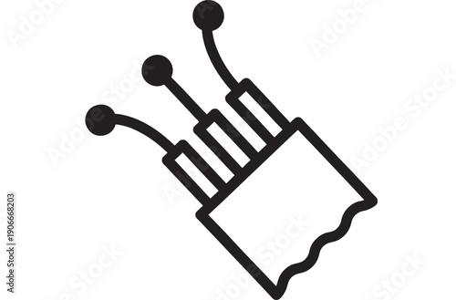 Ticket stub icon with three stubs on black lines, simple graphic design for events featuring minimalist, event management, digital illustration with event planning elements, clean composition on