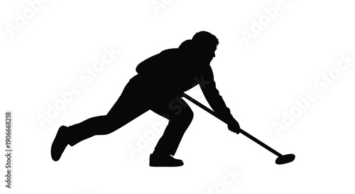 Hockey player in action dynamically posed against a white background silhouette