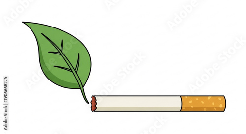 Healthy lifestyle concept with leaf replacing cigarette smoke on white background