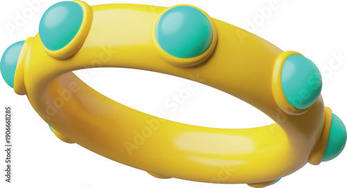 3D round yellow bracelet with turquoise gemstones in a circle.