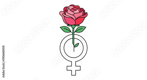 Female empowerment symbol with pink rose and venus sign illustration for feminism and women's rights