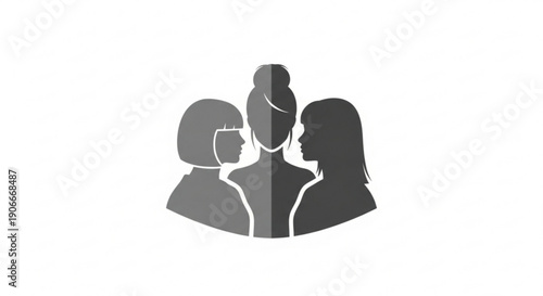 Three diverse people silhouettes in gray shades facing right teamwork concept