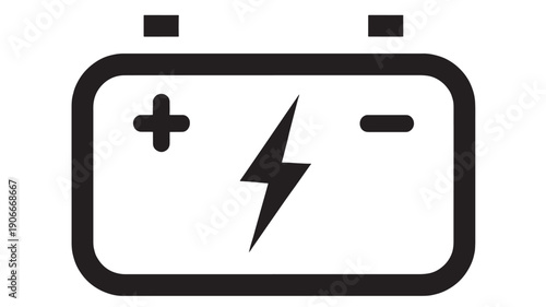 Battery icon with lightning symbol and plus and minus signs, simple and modern design featuring energy, power, graphic with illustration and vector elements for black, white projects, clean