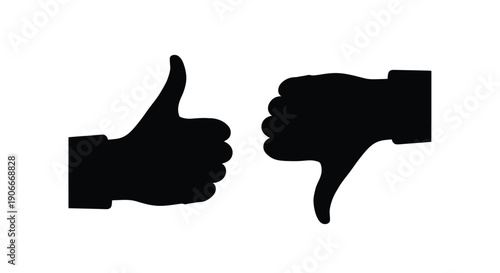 Two hands giving opposing signals thumbs up and down silhouette
