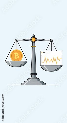 Bitcoin Cryptocurrency on Scales of Justice.
