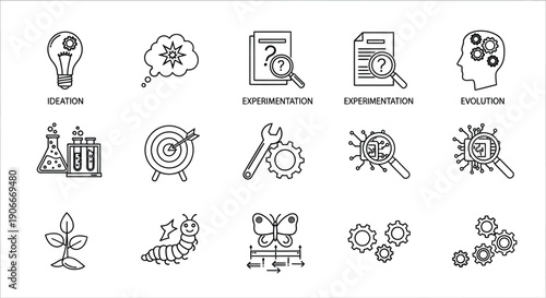Innovation and Creative Process Outline Icon Set for Business Development