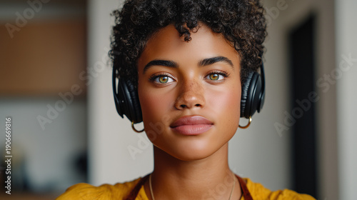Person Divided Between Work Call and Family Noises with Headphones

