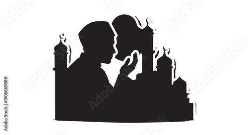 Couple Sharing a Romantic Kiss Silhouette with Castle
