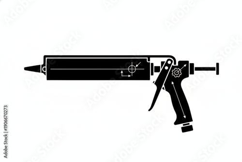 Caulk Gun Silhouette: A sleek, stark silhouette of a caulk gun stands out, ideal for illustrative purposes, perfect for architectural plans or graphic designs. 