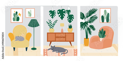 Cozy living room interior with plants furniture and a relaxed atmosphere