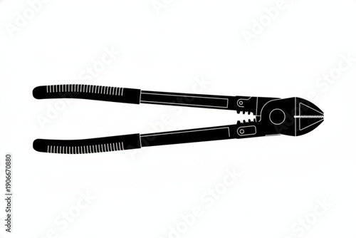 Precision in Silhouette: A close-up, stark monochrome image of a robust bolt cutter, embodying strength, precision, and the essential tools of industry.