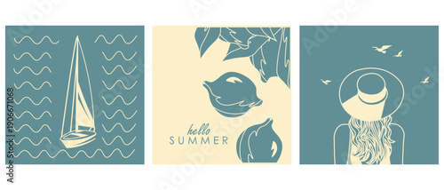 Set of postcards, covers, hello summer, summer time
