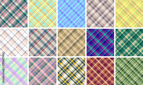 Traditional plaid pattern bundle adapted for Thanksgiving themes. Classic tartan structure adds warmth and familiarity. Seamless vectors maintain flow.