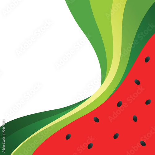 Abstract watermelon waves background with organic green layers and red fruit core, creative summer vector with copy space