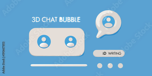 3d chat bubble design with user icons and writing indicator