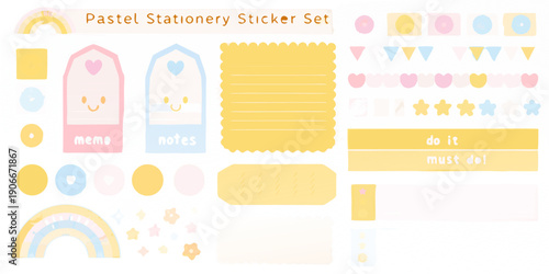 A collection of pastel colored stationery stickers with cute designs