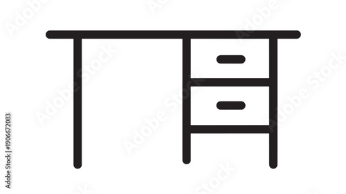 Desk simple black icon with two drawers and flat surface featuring table, furniture, office with workspace and minimalist elements for modern, home projects, clean composition on simple background