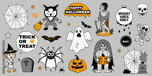 A collection of charming halloween illustrations and spooky seasonal graphics