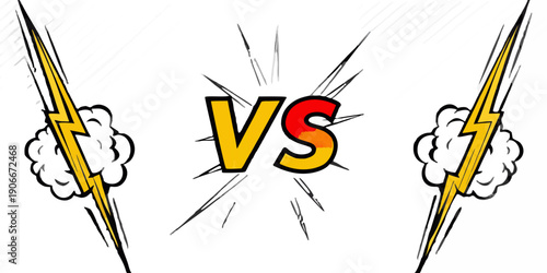 Dramatic versus graphic with yellow lightning bolts and a black background