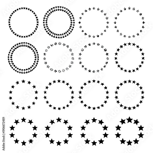 Four illuminated rings and a partial circle against a black background