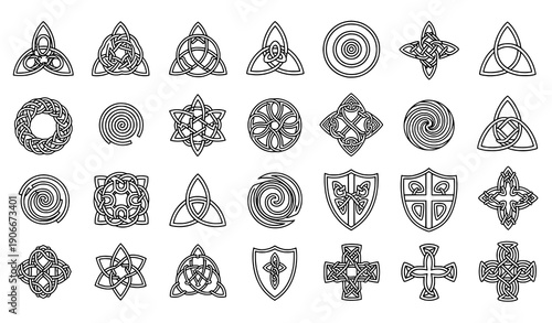 Traditional Celtic Knot Icons Vector Set for Tattoo and Symbolic Design