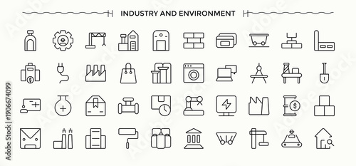 Set of Industry line icon. Pack of factory, industrial, manufacture and more. Minimalist linear icons. Manufacture icon set. Pixel perfect. Editable stroke.