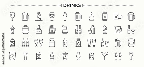 Drinks icon set. Minimal icons collection. Beer icon set. Contains such icons as wine, soda, glass, beverage, beer, restaurant and more.