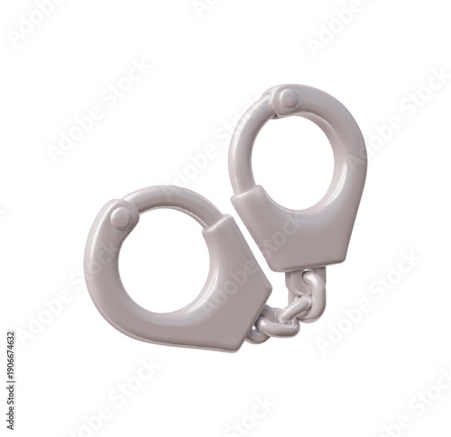 Handcuffs 3D icon, vector cartoon police law gear, justice handcuff, prison criminal sign, police security equipment