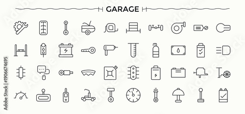 Garage icon set. Vehicle icons for application. Icons for application. Auto icon set. Editable stroke. Vector collection.