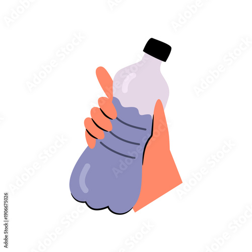 Plastic bottle filled with still or sparkling water. Vector in flat style, isolated hand holding drink or beverage in container, hydration and dieting. Sports balanced diet and hydrating on exercises