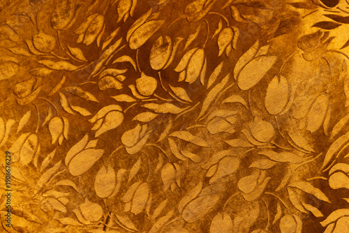 Tableau sur toile Gold floral jacquard fabric texture background