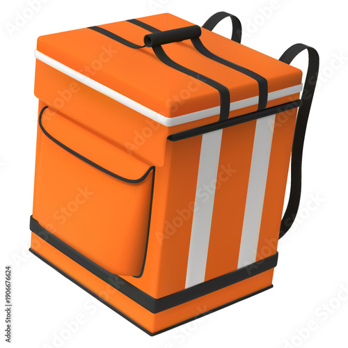 3D orange thermal bag for transporting and storing hot and cold food, side view.