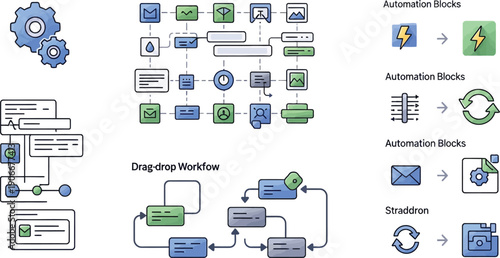 Workflow & Automation Icons: Drag-Drop, Blocks, Email, Files