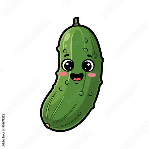 Cute Cartoon Cucumber with Happy Face Illustration.