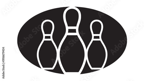 Bowling pins set with black background and white outline simple graphic design featuring sports, recreation, leisure with entertainment and game elements for fun, activity projects, clean composition