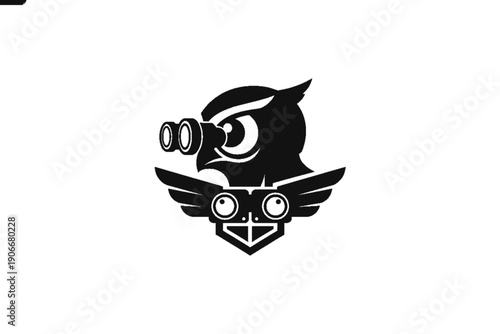 Wise Owl's Perspective: A sleek silhouette of an owl, symbolizing wisdom and keen vision, gazes intently through binoculars, embodying focus and the pursuit of knowledge.