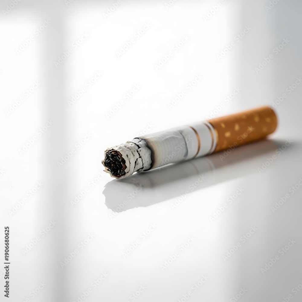 Obraz premium A close-up photo of a cigarette on a white surface with smoke