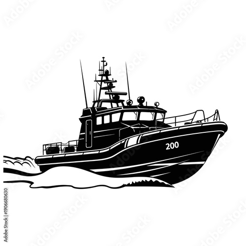 Silhouette of Coast Guard Rescue Boat for Maritime Safety and Emergency Response