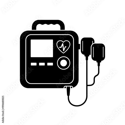 Silhouette of Medical Defibrillator AED for Emergency Heart Resuscitation