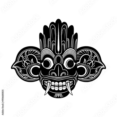Silhouette of Traditional Devil Mask Wes Muhunu for Sri Lankan Cultural Dance