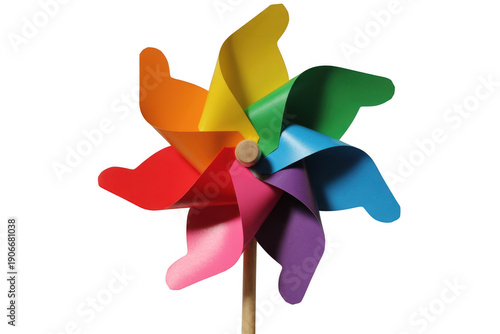 Colorful plastic pinwheel toy windmill isolated on a transparent background