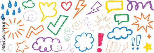 Colorful collection of hand drawn comic and speech bubbles